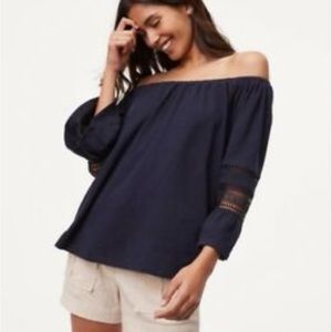 Ann Taylor L navy blue off the shoulder top